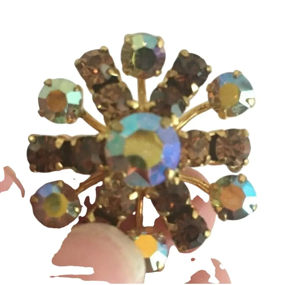 Vtg Rhinestone Scatter Pin Brooch Amber AB Finish